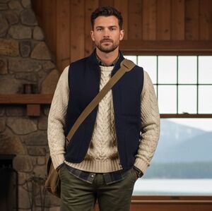 Orvis Navy Wool Blend Full-Zip Vest Men's Large